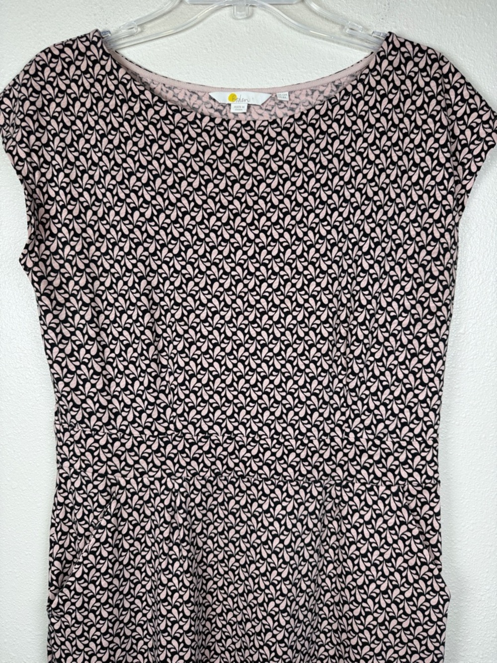 Boden Florrie Cotton Jersey Dress 8R Black Blush Pink Pockets Classic Neutral - Picture 8 of 15